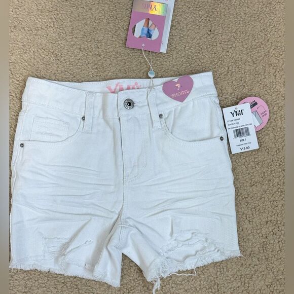 NWT Yumi White Denim High Waisted Destructed Shorts Girls Sz 7 - Picture 2 of 6